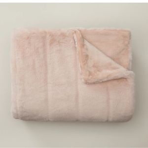 Faux Fur Throw in Rose Dust Herringbone